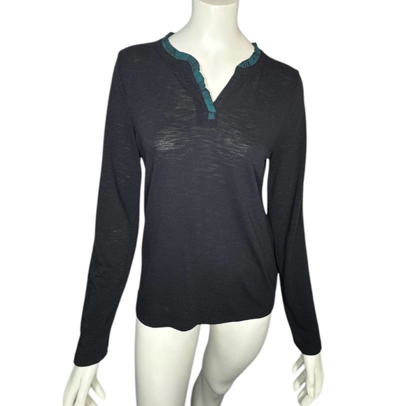 J. Crew Tops - J. Crew Black Long Sleeve V-Neck Semi-Sheer Knit Blouse Size M